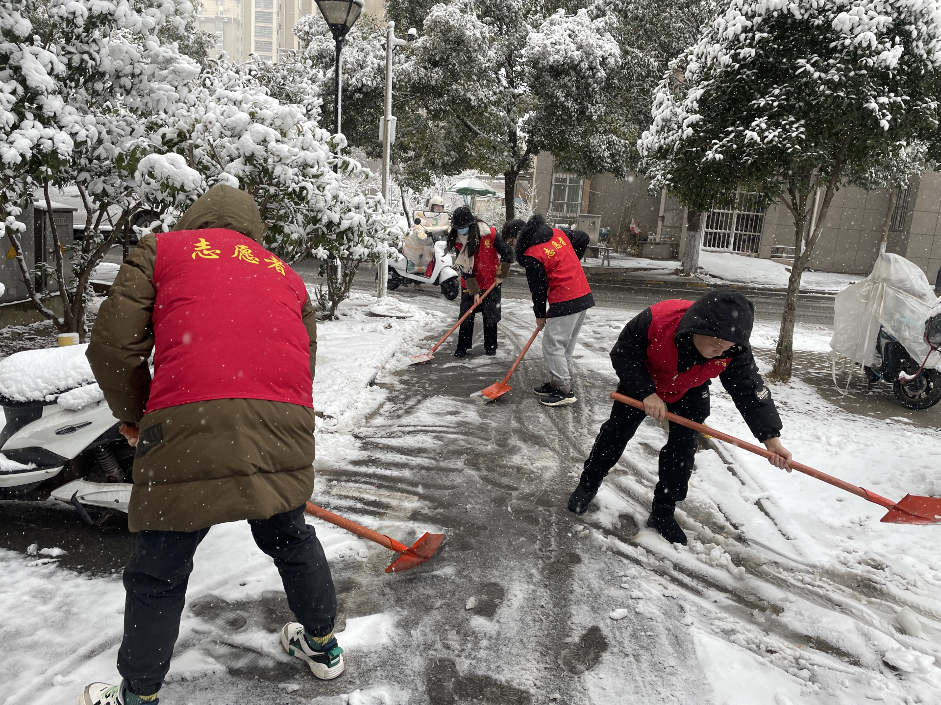 代塘社区清扫辖区积雪方便居民出行
